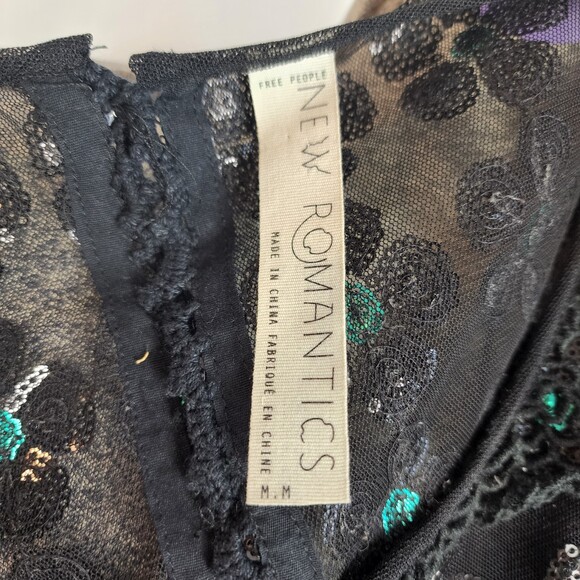 Free People Vintage Sequin Daisy Flower Sheer Top Size M - Picture 6 of 7